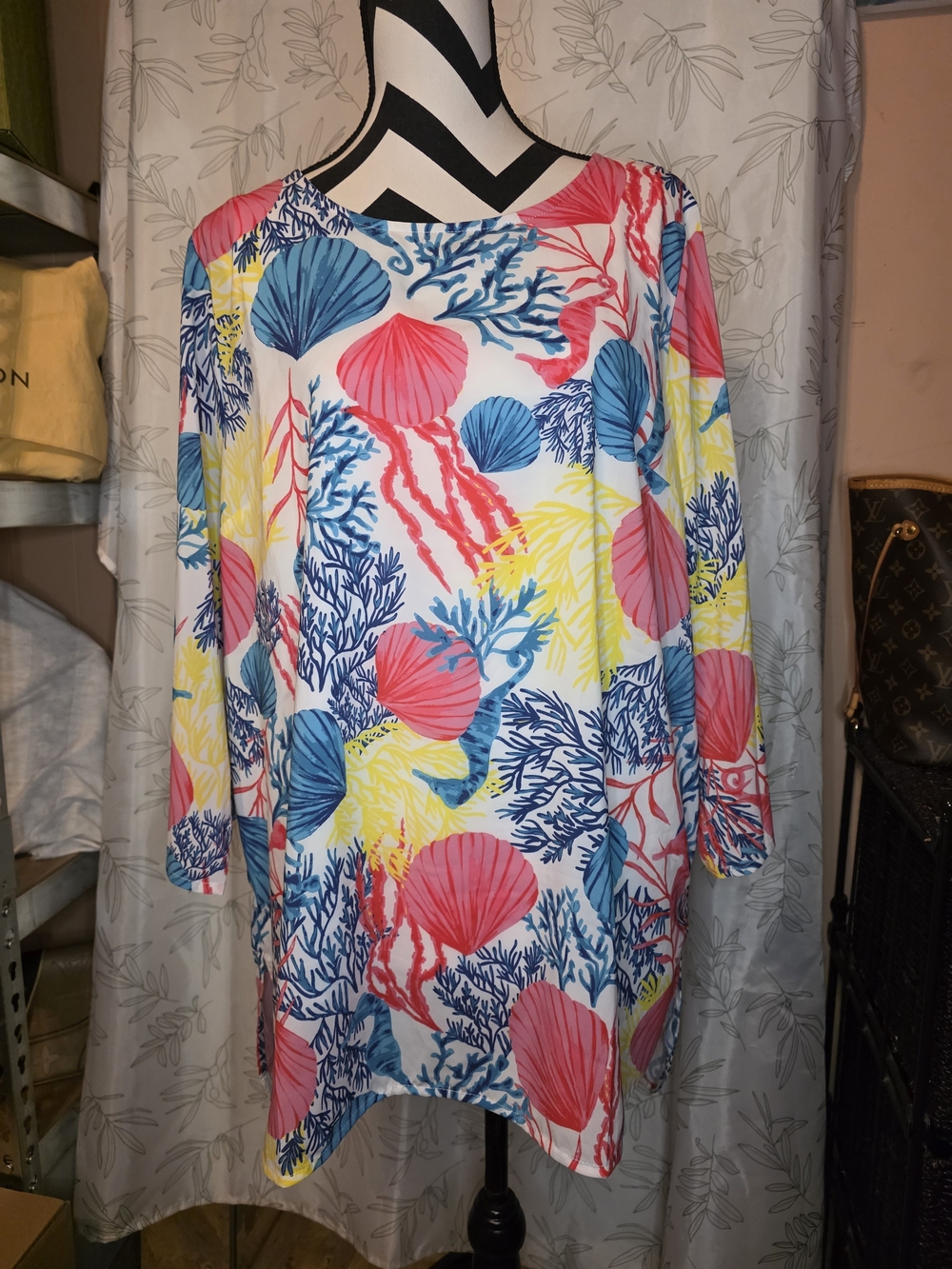Jason Wu print tunic Colorful tropical motif of Seashells, Seahorses And Coral